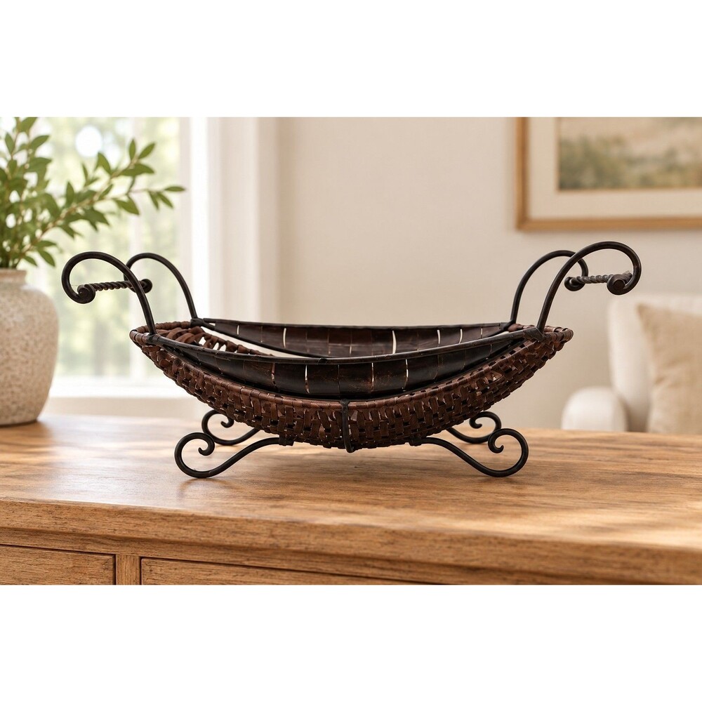 18”X 8” Oval Metal Wicker Basket Curled Feet and Handles